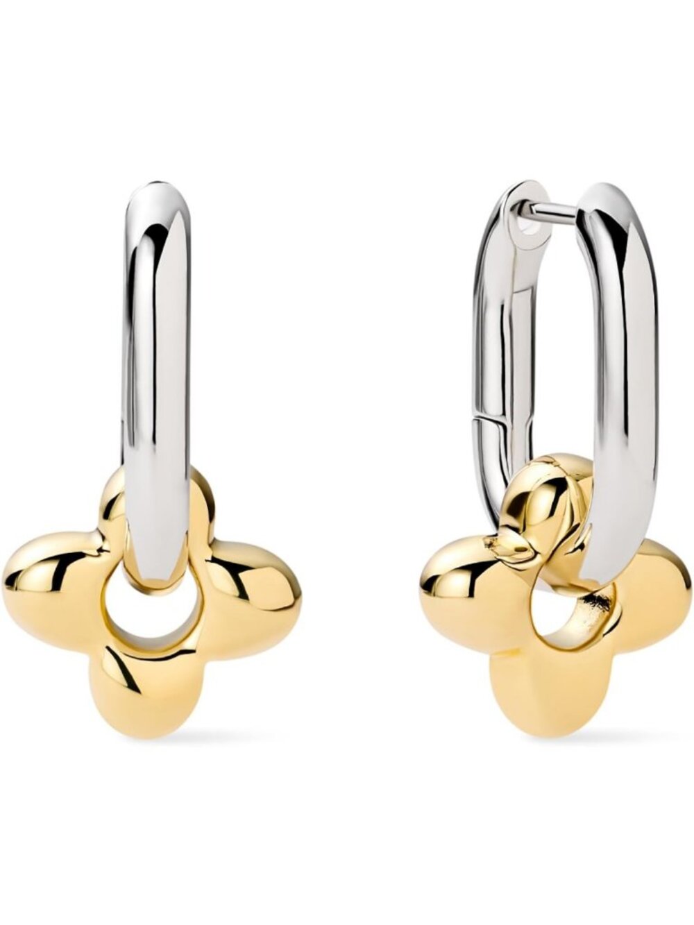 Elegant Flower Huggie Hoop Earrings - 14K Gold Plated & Silver Rhodium Finish